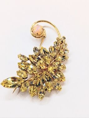 Vintage Yellow Rhinestone Brooch Sparkling Kafin NY Unsigned Bonus+
